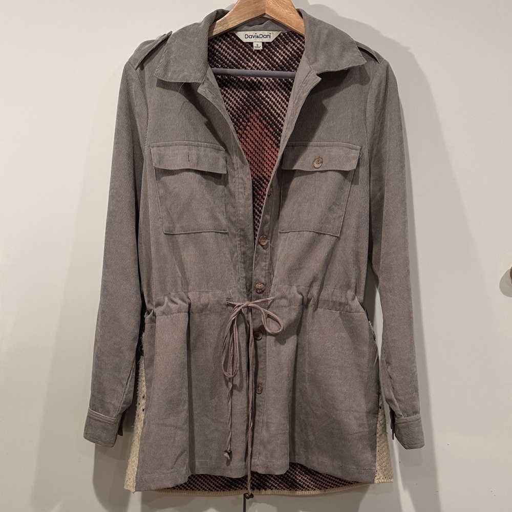 DAVI & DANI Gray Utility Corduroy Jacket